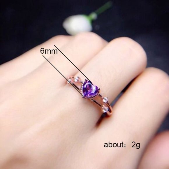 Sweet Heart Royal Purple Gemstone Zircon Double Layer Rings for Women, EVGG1474 - Picture 2 of 2